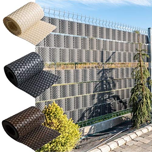 R.G. Sichtschutzstreifen Sichtschutz Rattan Doppelstabmatten mit Clips 19 x 255cm Zaunblende inkl. Befestigungsclips Stabmattenzaun 2,5m (Beige) von R.G.