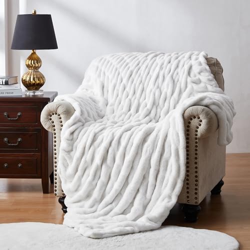 R.SHARE Kuscheldecke Flauschig Sofadecke Bubble Decke Plüsch Decke Weich und Warm Sofaüberwurf Couchdecke Überwurfdecke Wohndecke Für Bett Sofa Schlafzimmer Büro,150 x 200 cm,Weiß von R.SHARE