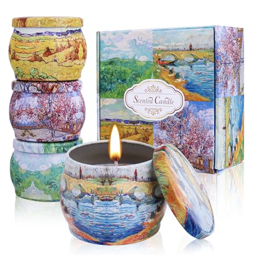 4 Stück Duftkerze Geschenkset Für Frauen,3.5 oz Glas Soja Wachs Natürliche Landschaft Aromatherapie Kerzen Sets für Geburtstag, Muttertag von R.SHENGTE