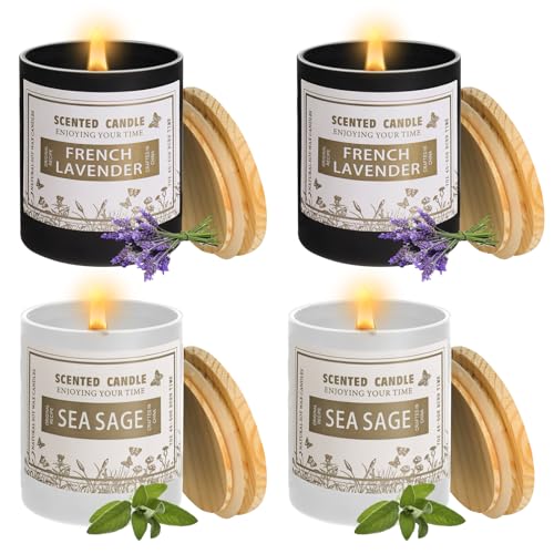 4 Stück Duftkerzen für Männer, Lavendel Salbei Aromatherapie Kerzen Sets, 28 oz Glas Natürliches Soja Wachs Home Kerzen Geschenke für Vatertag von R.SHENGTE