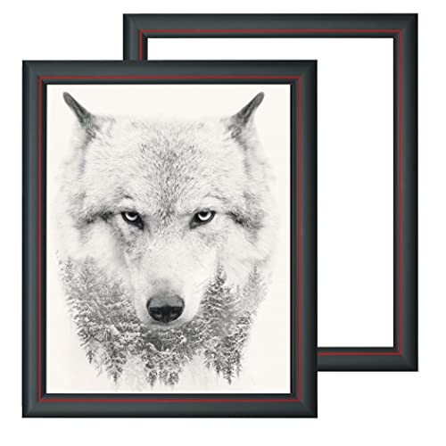 RAABEC 2 Stück Bilderrahmen, Vorteilspack mit 2 Stück, für Bilder der Größe 40x50cm, Farbe Schwarz mit Rot (ohne Glas) von RAABEC