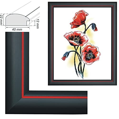 Bilderrahmen, für Bilder der Größe 40x50cm, Farbe Schwarz mit Rot, ideal für Malen nach Zahlen Bilder von Schipper oder Ravensburger (ohne Glas) von RAABEC