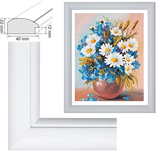 RAABEC Bilderrahmen, für Bilder der Größe 40x50cm, Farbe Weiß matt, ideal für Malen nach Zahlen Bilder z.B. von Schipper oder Ravensburger, Neu! (mit Antireflex-Acrylglas) von RAABEC