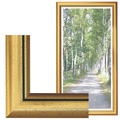 RAABEC Bilderrahmen, für Bilder der Größe 40x80 80x40 cm, Farbe Gold Antik, ideal für Malen nach Zahlen Bilder von Schipper oder Ravensburger (mit Antireflex-Acrylglas) von RAABEC