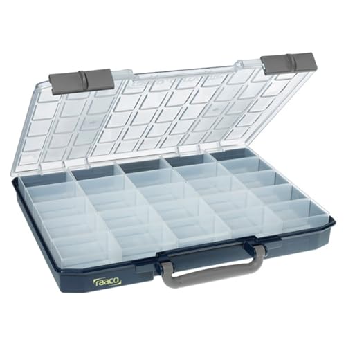 raaco CarryLite 55 5x10-25/1: Leicht Sortierbox für Werkstatt, mit 25 Einsätze für Kleinteile, Traglast 10 kg, Sichere Aufbewahrung, Transparenter Deckel, 33 x 41.3 x 5.7 cm von Raaco