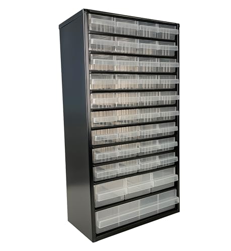 raaco Kleinteilemagazin C12-40, 36 kg Last,15 x 30,6 x 55,2 cm,40 Schubladen, beschichteter Stahl, geeignet für Wandmontage, Schraubenregal mit Sortierboxen für Kleinteile für Werkstatt Ordnungssystem von RAACO