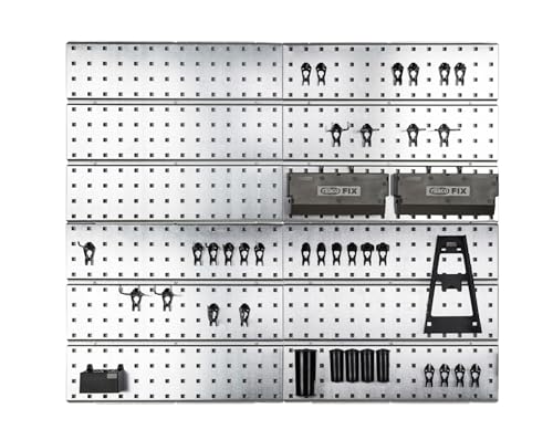 raaco Start Set 38 Verzinkte Werkzeugwand - Lochwand Werkstatt mit 38 SuperClips, 104 x 88 cm, 300 kg Gesamttragfähigkeit, Werkzeughalter Wand, Werkstatt Ordnungssystem, Werkstatteinrichtung Set von RAACO