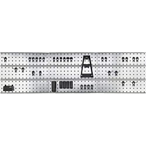 raaco 3 TWP Set Verzinkte Werkzeugwand - Lochwand Werkstatt mit 44 SuperClips, 156 x 44 cm, 225 kg Tragfähigkeit, 3 Lochplatte, Werkzeughalter Wand, Werkstatt Ordnungssystem, Werkstatteinrichtung von RAACO