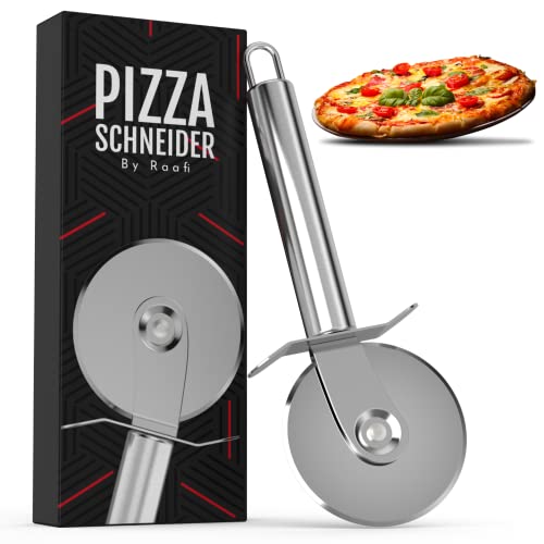 Scharfer Pizzaschneider. Wackelfreier Pizzaroller aus Edelstahl zum mühelosen Schneiden von Pizzen in Scheiben. Schützender Klingenschutz mit rutschfestem Griff.Einfache (Pizza Scissor) von RAAFI