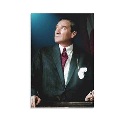 RAAMKA Bild Auf Leinwand Senza Cornice Mustafa Kemal Atatürk Poster Wall Art Print Room Decor Home Decoration per soggiorno 60x90cm von RAAMKA