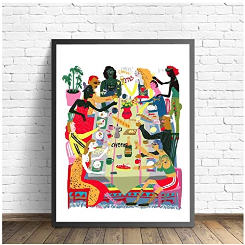 RAAMKA Foto Auf Leinwand Senza Cornice Happy Family Dinner Kitchen Food Winesfor Dinning Restaurantation Art Poster and Wall Art Picture Print Modern Family Room décor 50x70cm von RAAMKA