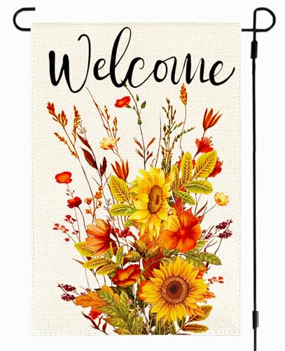 RABUSOFA Gartenflagge mit Herbstblumen, goldfarben, 30,5 x 45,7 cm von RABUSOFA