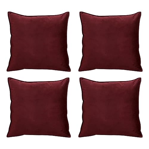 RACE LEAF 4PCS Velvet Cushion Covers 40cm x 40cm/Square Luxurious Throw Pillowcases for Sofa Bedroom with Invisible Zipper 16x16 Inch Sets of 4 red von RACE LEAF
