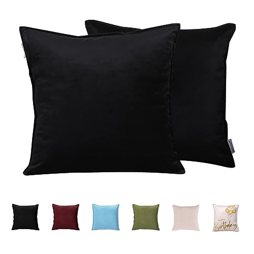 RACE LEAF Crushed Velvet Cushion Covers 40cm x 40cm/Square Luxurious Throw Pillowcases for Sofa Bedroom with Invisible Zipper 16x16 Inch Black Sets of Two von RACE LEAF