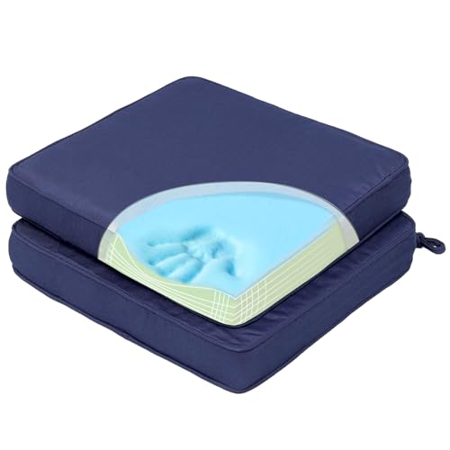 RACE LEAF Memory Foam Sitzkissen, Stuhlkissen, 43 x 40 x 6,5 cm, wasserdicht, dick, für drinnen und draußen, 2er Set mit waschbarem Bezug, verstellbaren Trägern, verstecktem Reißverschluss von RACE LEAF