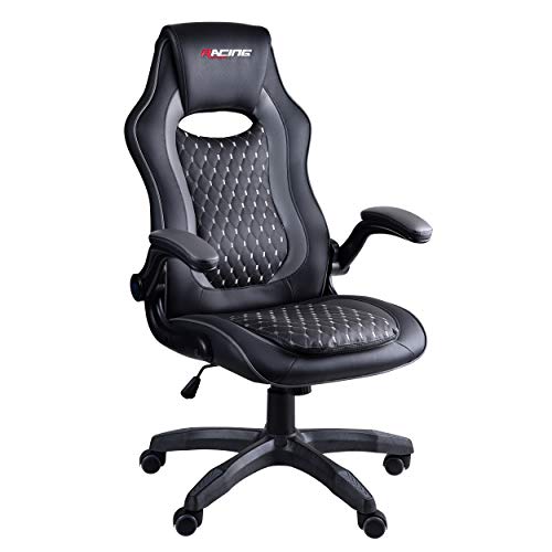 Racing BERGNER | Gaming-Stuhl | ergonomischer Bürostuhl | Gepolsterte und verstellbare Armlehnen | Rautenmuster | Neigungsmechanismus | Kunstleder | Schwarz - Grau, 66T x 69B x 122H cm von RACING BERGNER