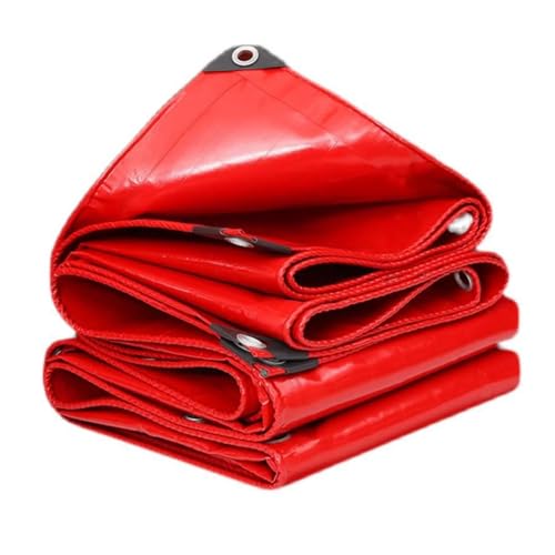 Plane wasserdicht 2x3m 3x4m 5x8m 8x10m for den Außenbereich, UV-beständig, rote Abdeckung mit Ösen for Dach, Terrassenmöbel, Brennholz, Vordach(3x7m) von RADAAB