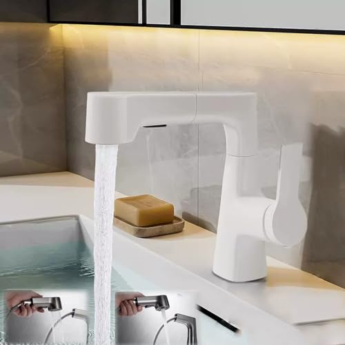 RADAAB Wasserhahn küche ausziehbar mit 360 Grad schwenkbar，Wasserhahn Küchenarmatur mit Brause Ausziehbar Kalt und Heißt Wasser (Color : White) von RADAAB