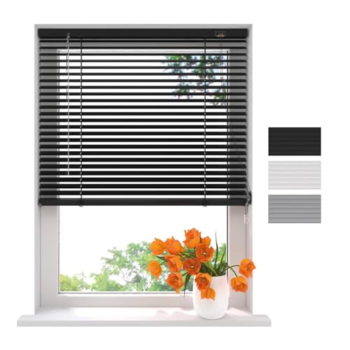 Radeco® Aluminium Jalousie 60 x 175 cm schwarz 25mm lamellen, Größen von 40 bis 220 Breite, Fenster jalousien innen, lamellenrollo, Jalousie Aluminium, Jalousie 60 cm breit von RADECO