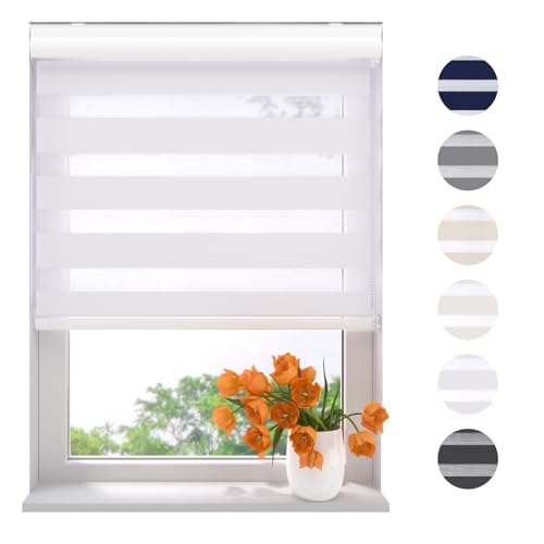 Radeco® Doppelrollo mit Kassette 220 x 240 cm (BxH) weiß, Blickdicht oder Transparent, ohne Bohren möglich, doppelrollo wandmontage, Duo Rollo, doppelrollo 220 cm breit von RADECO