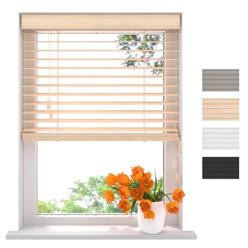 Radeco® Holzjalousie innen helle eichen 180 x 240 cm, 50mm lamellen von Bambus Holz, Innenjalousie, Bambus holzjalousie, jalousien, Bambus Jalousie, Fenster jalousien innen von RADECO