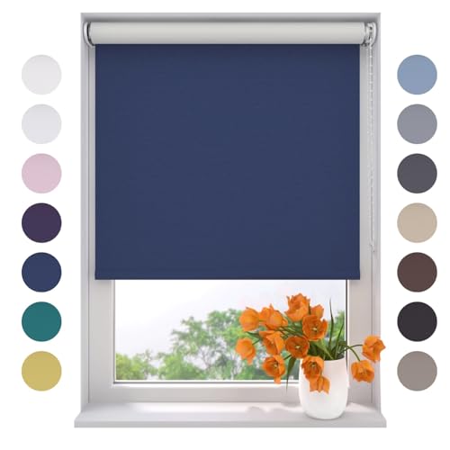 Radeco® Verdunkelungsrollo 120 x 190 cm blau, Größen von 40 bis 240 Breite, ohne Bohren möglich, Rollo wandmontage, Rollo 120 cm breit, Fenster rollos für innen, rollos für Fenster von RADECO