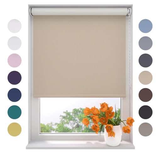 Radeco® Verdunkelungsrollo 60 x 190 cm Sand, Größen von 40 bis 240 Breite, ohne Bohren möglich, Rollo wandmontage, Rollo 60 cm breit, Fenster rollos für innen, rollos für Fenster von RADECO