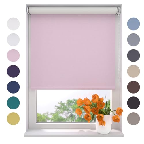 Radeco® Verdunkelungsrollo 60 x 190 cm rosa, Größen von 40 bis 240 Breite, ohne Bohren möglich, Rollo wandmontage, Rollo 60 cm breit, Fenster rollos für innen, rollos für Fenster von RADECO