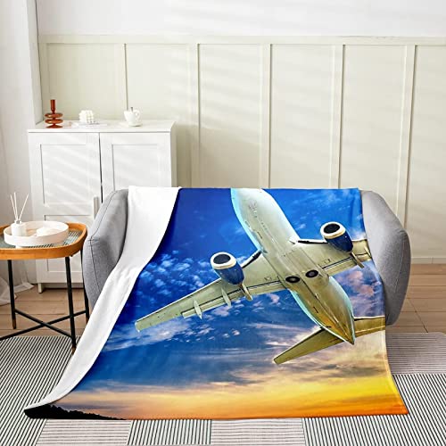 Kuscheldecke 150x200 cm Himmel Decke 3D Druck Flugzeug Decken Superweiche Warme Flauschige Teenager Fleecedecke für Couch Sofa Bett von RADEMA