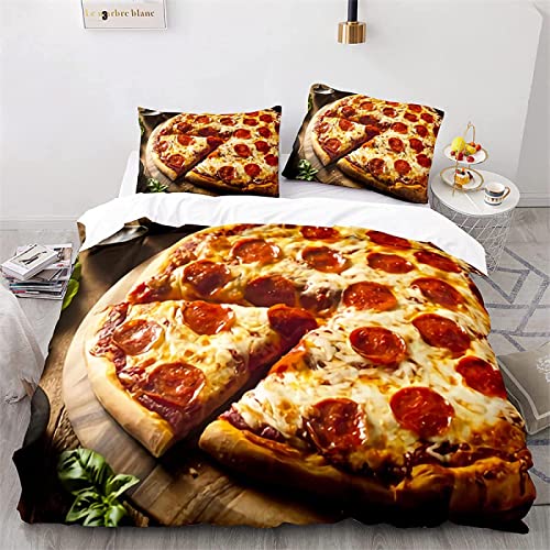RADEMA Bettwäsche 135x200 Pizza Bettwäsche-Sets Lebensmittel 3D Druck Bettbezug Kinder Junge Mädchen Weiche Mikrofaser 3 Teilig Bettbezüge mit Reißverschluss und 2 Kissenbezug 80x80cm von RADEMA