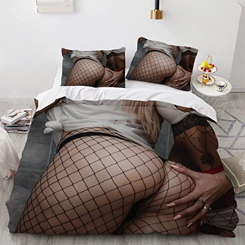 RADEMA Bettwäsche 200x200 Sexy Frau Bettwäsche-Sets Gesäß 3D Druck Bettbezug Muster Weiche Mikrofaser 3 Teilig Bettbezüge mit Reißverschluss und 2 Kissenbezug 80x80cm von RADEMA