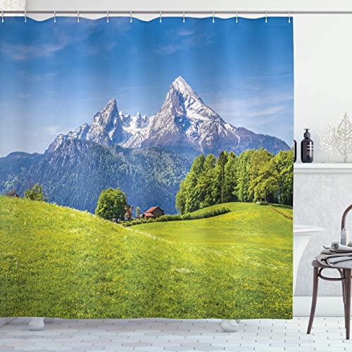 RADEMA Duschvorhang 120x200cm Berge Duschvorhang Antischimmel Wasserdicht Alpen Shower Curtains Geeignet für Badezimmer Badewanne mit 8 Kunststoffhaken von RADEMA