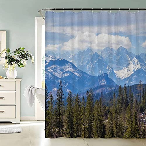 RADEMA Duschvorhang 120x200cm Kiefernwald Duschvorhang Antischimmel Wasserdicht Berge Shower Curtains Geeignet für Badezimmer Badewanne mit 8 Kunststoffhaken von RADEMA