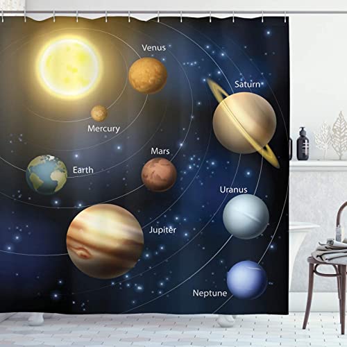 RADEMA Duschvorhang 180x200 cm Sonnensystem Planet Duschvorhänge Antischimmel Wasserdicht Thema Himmel Shower Curtains Geeignet für Duschvorhang Badewanne mit 12 Kunststoffhaken von RADEMA