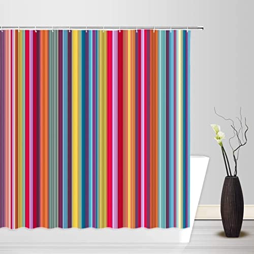 RADEMA Duschvorhang 240x200cm Bunte Streifen Duschvorhang Antischimmel Wasserdicht Vintage-Themen Shower Curtains Geeignet für Badezimmer Badewanne mit 12 Kunststoffhaken von RADEMA