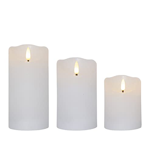 RADOLEO LED Kerzenset Flamme - Rustik-Optik - Echtwachs - 3D Flamme - 3 Größen - Timer - weiß - 3er Set von RADOLEO