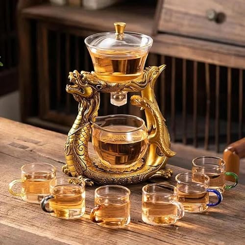 RAEF Chinesische Drachen Glas Teekanne Magnetische Diversion Rotierenden Deckel Schüssel Wasser Tee Tasse Glück Pu'er Oolong Drinkware von RAEF