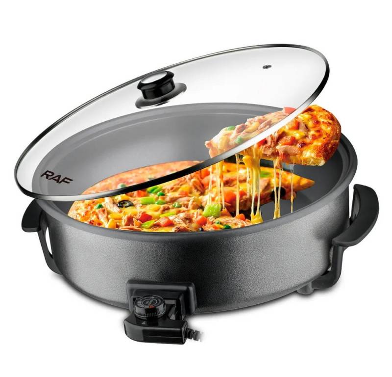 RAF Pfannen-Set R.5405, Edelstahl (Elektropfanne, Glasdeckel, Stromkabel mit Thermostat, Set), elektrische Pizzapfanne von RAF