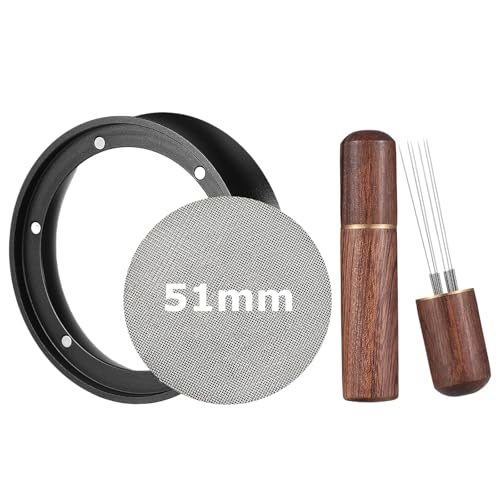 Kaffee Dosierring Siebträger Zubehör WDT Tool Espresso Nadel & Puck Screen, Barista Magnetisch Funnel Zubehör für portafilter 51mm, Starke magnetische Adsorption, Kaffeepulver Exakten Abfüllen (51mm) von RAFIYU