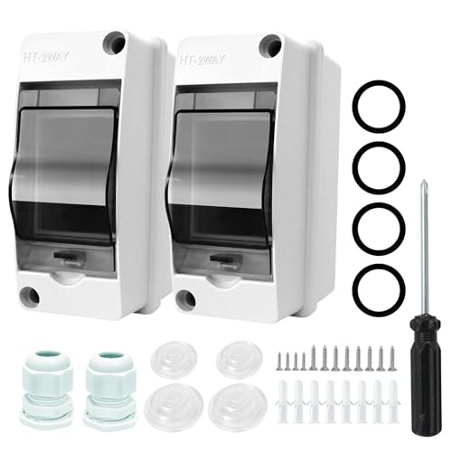 RAFIYU 2 Stück Sicherungskasten Aufputz, Waterproof Verteilerkasten Aufputz, kleinverteiler Aufputz IP65-1 Reihig-2 Module, mit 4 Anschlüssen, für Gärten im Freien, Bauernhöfe, Ladesäulen, Feuchtraum von RAFIYU