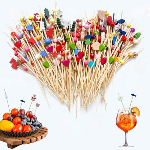 RAFIYU 200 Stück Cocktailspieße, 12cm Spieße Fingerfood, Holz Cocktail Sticks mit niedlicher Deko für Cocktail Gläser Grillgut Obst Fingerfood Antipasti Getränke Kuchen Häppchen Und Cocktailparty Deko RAFIYU 200 Stück Cocktailspieße, 12cm Spieße Fingerfood, Holz Cocktail Sticks mit niedlicher Deko für Cocktail Gläser Grillgut Obst Fingerfood Antipasti Getränke Kuchen Häppchen Und Cocktailparty Deko von RAFIYU