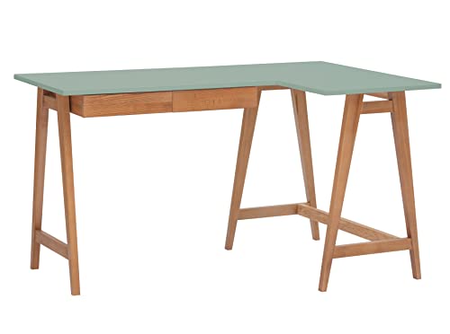 Eckschreibtisch Luka Tisch Mit L-Form Winkelschreibtisch Schreibtisch Bürotisch Ecktisch Arbeitstisch Studie Tisch Computertisch - 135 cm + 85 cm - Rechte Seite - Massivholz Eiche - Salbeigrün von RAGABA