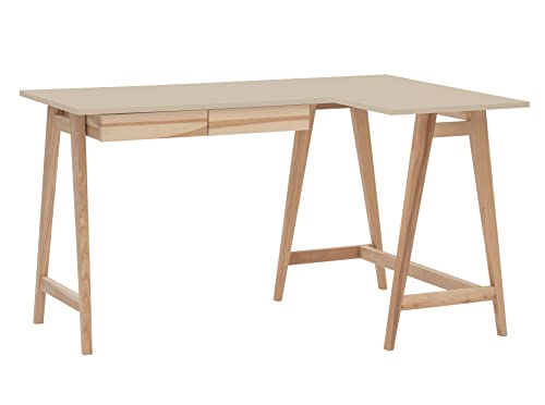 Eckschreibtisch Luka Tisch Mit L-Form Winkelschreibtisch Schreibtisch Bürotisch Ecktisch Arbeitstisch Studie Tisch Computertisch - 135 cm + 85 cm - Rechte Seite - Massivholz Esche - Braun Beige von RAGABA