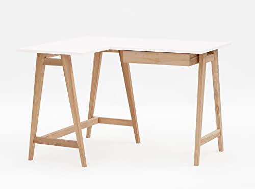RAGABA Eckschreibtisch Luka Tisch Mit L-Form Winkelschreibtisch Schreibtisch Bürotisch Ecktisch Arbeitstisch Studie Tisch Computertisch - 115 cm + 85 cm - Linke Seite - Massivholz Esche - Weiss von RAGABA