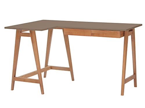 RAGABA Eckschreibtisch Luka Tisch Mit L-Form Winkelschreibtisch Schreibtisch Bürotisch Ecktisch Arbeitstisch Studie Tisch Computertisch - 135 cm + 85 cm - Linke Seite - Massivholz Eiche - Beigegrau von RAGABA