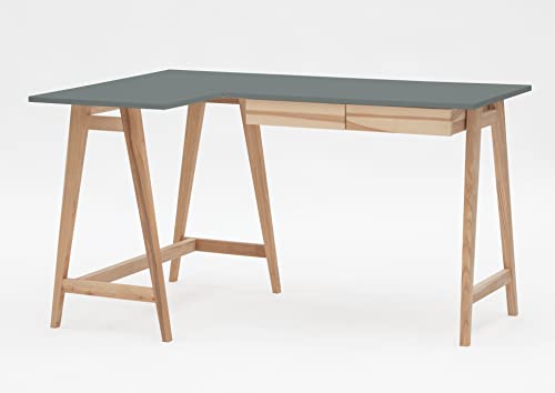 RAGABA Eckschreibtisch Luka Tisch Mit L-Form Winkelschreibtisch Schreibtisch Bürotisch Ecktisch Arbeitstisch Studie Tisch Computertisch - 135 cm + 85 cm - Linke Seite - Massivholz Esche - Betongrau von RAGABA