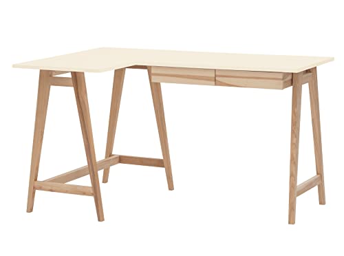 RAGABA Eckschreibtisch Luka Tisch Mit L-Form Winkelschreibtisch Schreibtisch Bürotisch Ecktisch Arbeitstisch Studie Tisch Computertisch - 135 cm + 85 cm - Linke Seite - Massivholz Esche - Cremeweiß von RAGABA