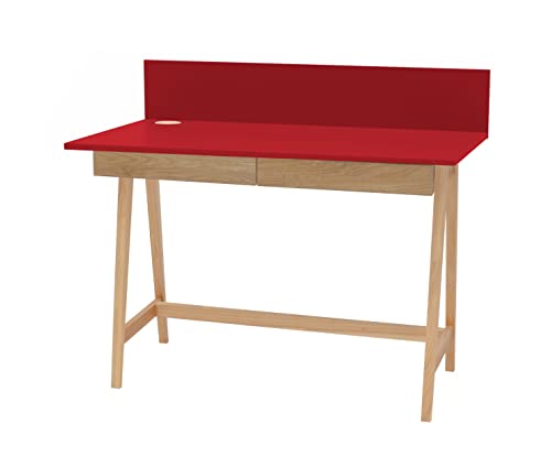 RAGABA Luka Eschenholz Schreibtisch mit 2 Schubladen, Rückwand und Kabelaufbewahrung - 110x50cm - FSC® Holz von RAGABA