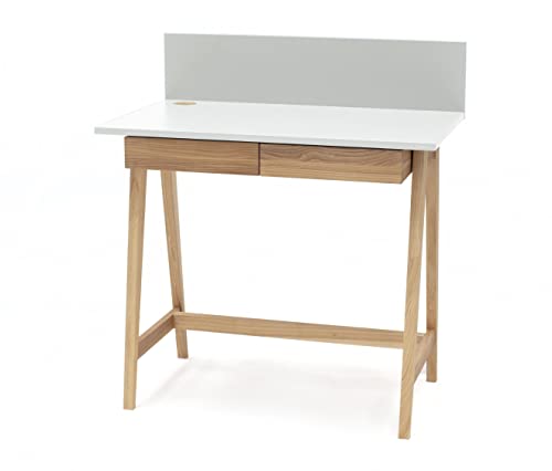 RAGABA Luka Eschenholz Schreibtisch mit 2 Schubladen, Rückwand und Kabelaufbewahrung - 85x50cm - FSC® Holz von RAGABA