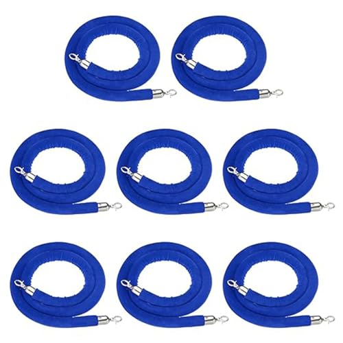 Crowd Control Seile, 8er-Pack blaue Absperrseile aus Samt mit mehrfarbigen Haken, 2 bis 6 Fuß(Silver Hook,2ft/60cm) von RAGOPILEN